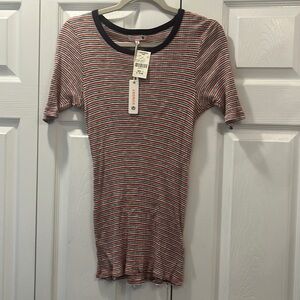 Tshirt. Dark orange, blue and white. Brand new with tags